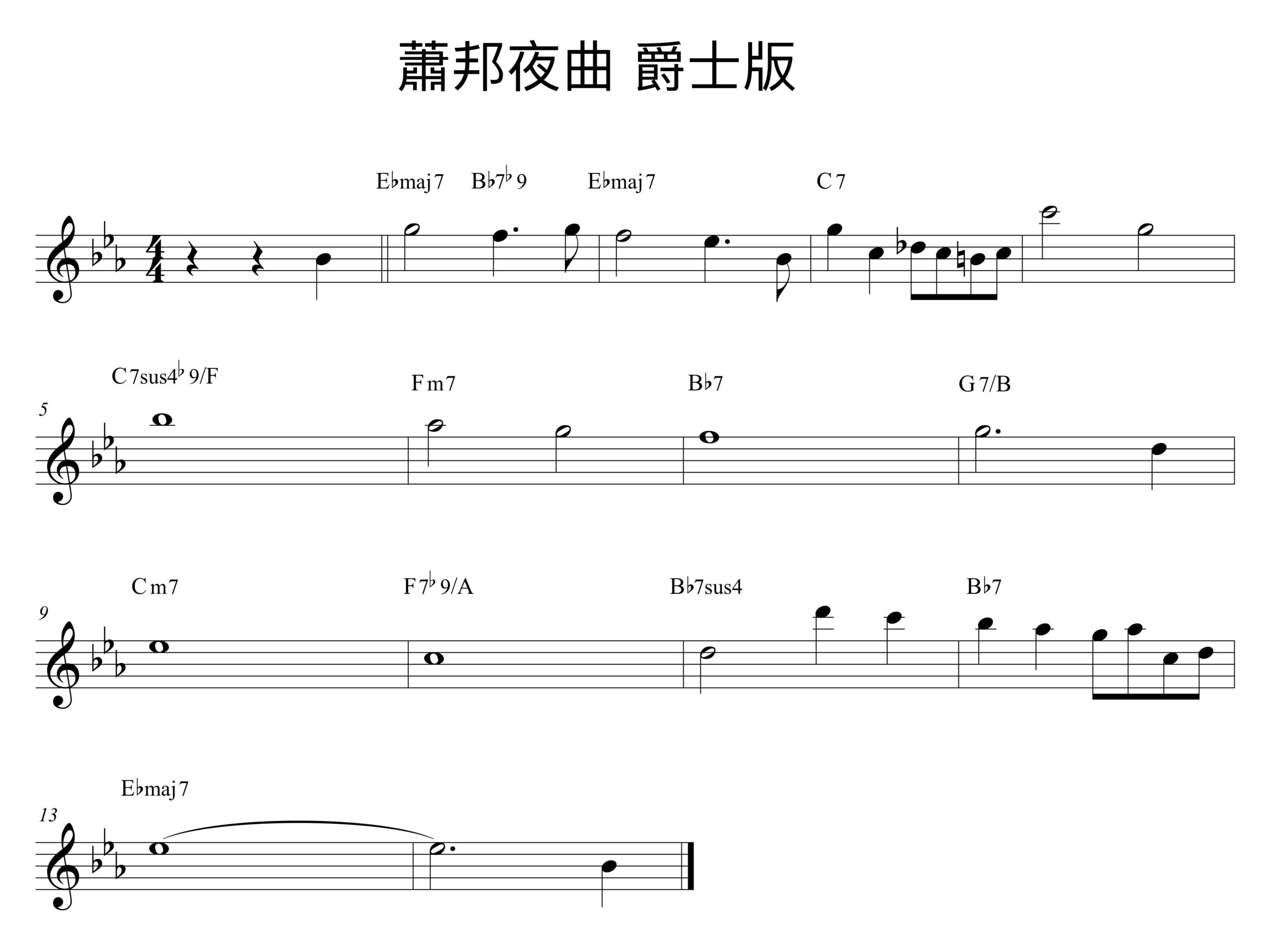蕭邦夜曲改編成 4/4 拍 Lead Sheet